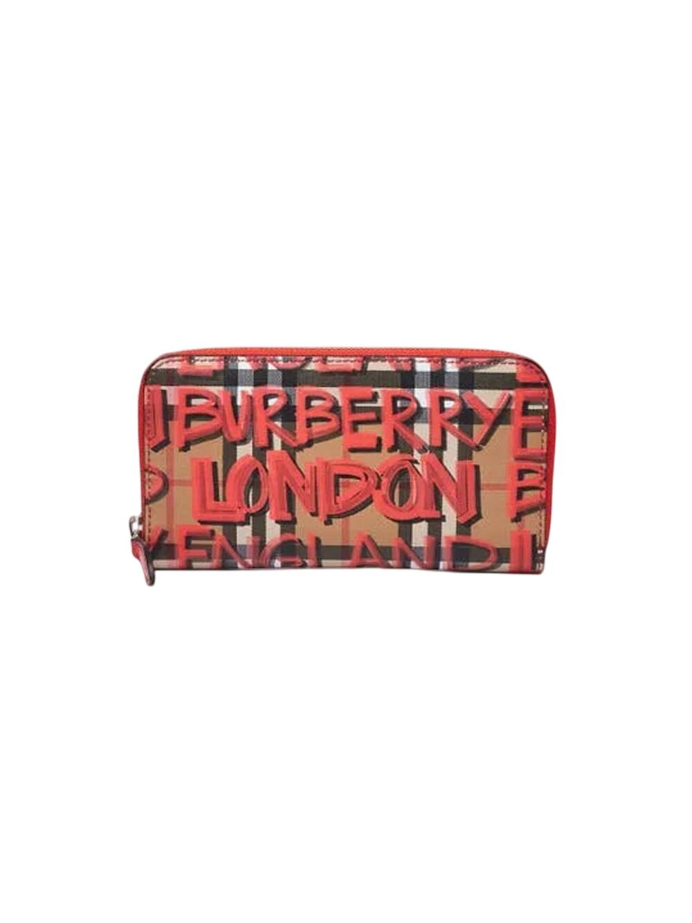 Burberry Brown Multicolor Graffiti Print Check Coated Canvas Zip Around Wallet